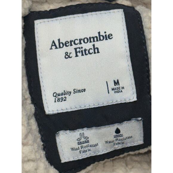 Abercrombie & Fitch Black Tan Sherpa Hooded Utility Parka Coat Jacket Womens M - Picture 3 of 9